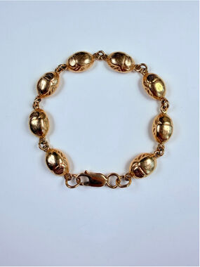 14K Solid Yellow Gold 3D Scarab Egyptian Revival Petrvs Custom Heavy Bracelet